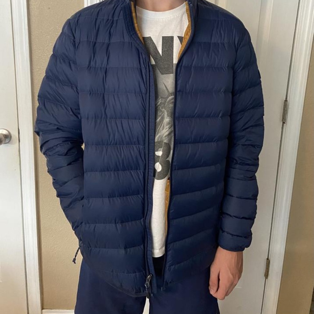 Eddie Bauer Blue Quilted Puffer Coat Mid-Length